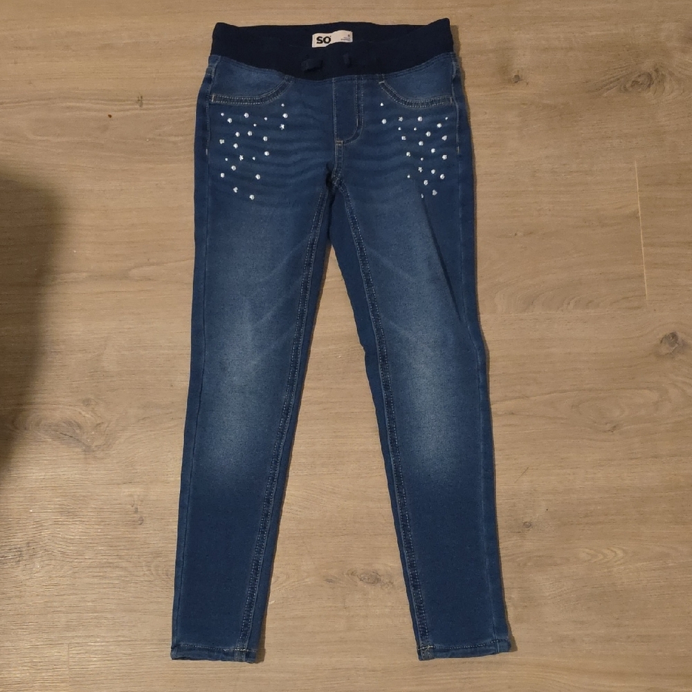SO Girls Dark Blue Jeggings with Stud Accents
